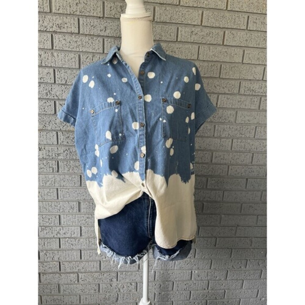 Entro Blouse Womens Small Denim Bleached Shirt Casual Button Down